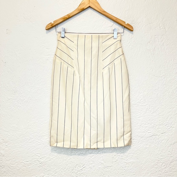 Escada Skirt Pencil Straight Cream Black Stripe Wool 34 XS 4 - Picture 3 of 8